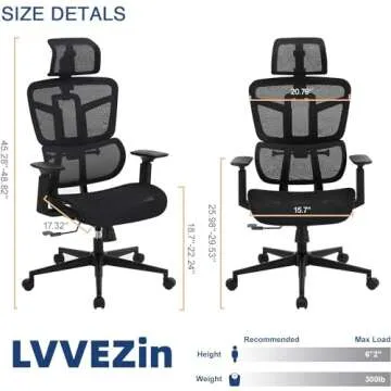 Ergonomic Office Chair, Computer Chair Mesh Desk Chair with Wheels, Adjustable 4D Smart Lumbar Support, Armrests, Seat Depth and Headrest for Home Bedroom Study Dorm Student Adults