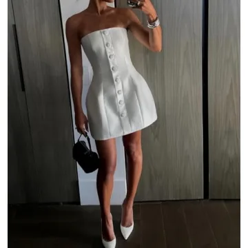 Strapless Satin Short Homecoming Dress for Women Prom Wedding