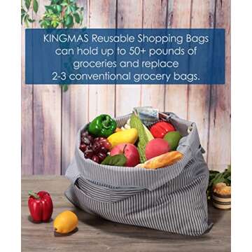KINGMAS Reusable Grocery Bags: Compact, Eco-Friendly & Washable Nylon Tote