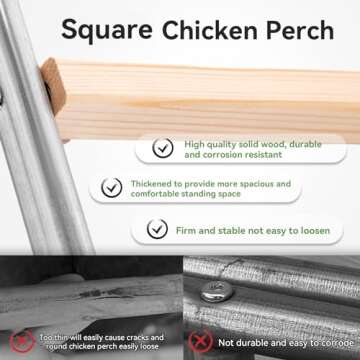 PETSFIT Square Chicken Roosting Perch, Perfect for Backyard Poultry, Chicken Perch for Coop, Easy to Assemble&Clean, Farm Chicken Toys (55" L x 40" W)