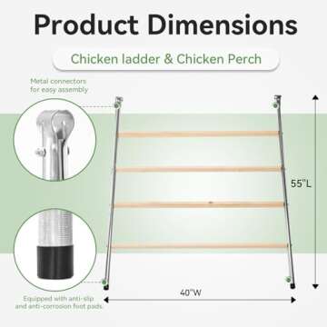 PETSFIT Square Chicken Roosting Perch, Perfect for Backyard Poultry, Chicken Perch for Coop, Easy to Assemble&Clean, Farm Chicken Toys (55" L x 40" W)