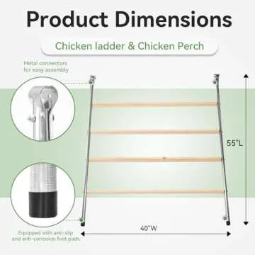 PETSFIT Square Chicken Roosting Perch, Perfect for Backyard Poultry, Chicken Perch for Coop, Easy to Assemble&Clean, Farm Chicken Toys (55" L x 40" W)