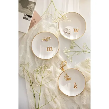 COLLECTIVE HOME - Ceramic Jewelry Tray, Decorative Trinket Dish for Rings Earrings Necklaces Bracelet Watch Keys, Birthday Mother's Day for Women, 4.75", White Surface (E)