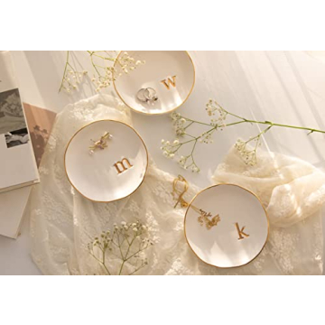 COLLECTIVE HOME - Ceramic Jewelry Tray, Decorative Trinket Dish for Rings Earrings Necklaces Bracelet Watch Keys, Birthday Mother's Day for Women, 4.75", White Surface (E)