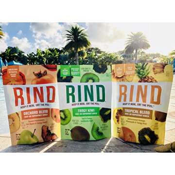 RIND Snacks Sun-Dried Skin-On Superfruit Snack Variety Pack, Tropical Blend, Orchard Blend, and Tangy Kiwi, High Fiber, No Sulfites, Antioxidants from Vitamin C, Gluten-Free, 3oz Pouch, Pack of 3