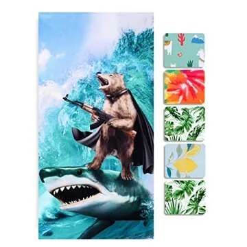 LIVILAN Funny Shark Bear Beach Towel, 30" x 60" Oversized Microfiber, Soft, Quick Dry, Sand Free, Id...