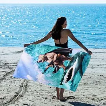 LIVILAN Funny Shark Bear Beach Towel, 30" x 60" Oversized Microfiber, Soft, Quick Dry, Sand Free, Ideal for Bath, Pool, Travel, Unique Shark & Bear Gifts for Men, Boys, Teens