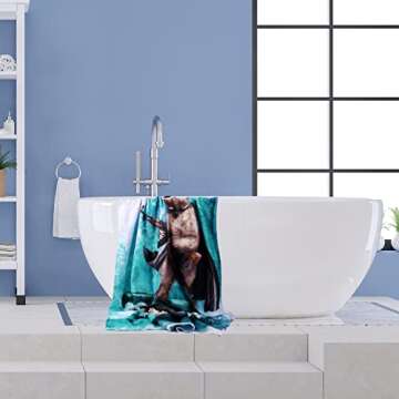 LIVILAN Funny Shark Bear Beach Towel, 30" x 60" Oversized Microfiber, Soft, Quick Dry, Sand Free, Ideal for Bath, Pool, Travel, Unique Shark & Bear Gifts for Men, Boys, Teens