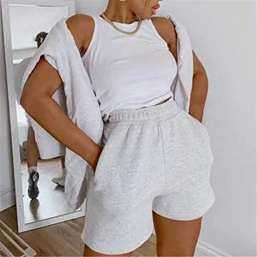 Yuemengxuan Women Girl Casual Sports Summer Shorts Elastic Waist Athletic SweatShorts Tracksuit Workout Bottoms Y2k Shorts with Pockets (Solid Grey, Medium)