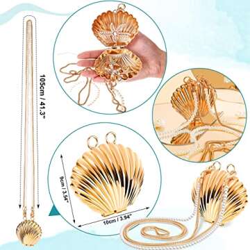 Hillban 6 Pieces Women Mermaid Jewelry Starfish Necklace Bracelets Seashell Purse Summer Beach Earri...