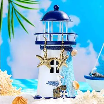 Hillban 6 Pieces Women Mermaid Jewelry Starfish Necklace Bracelets Seashell Purse Summer Beach Earrings Hair Clip Costume Accessories(Gold,Starfish Style)