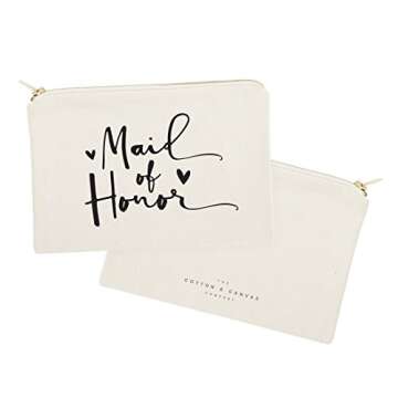 The Cotton & Canvas Co. Maid of Honor Wedding Cosmetic Bag, Bridal Party Gift and Travel Make Up Pouch