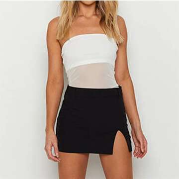 Women Y2k Strapless Tube Top Sexy Bodycon Sheer Mesh Patchwork See Through Backless Mini Crop Top Summer Night Club Wear A White