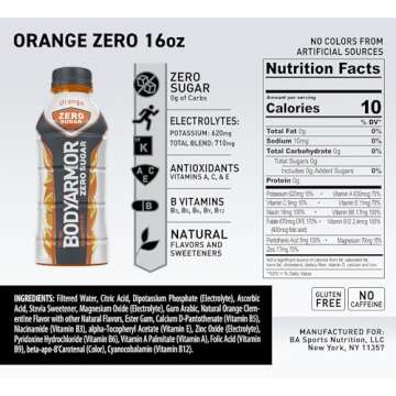 BODYARMOR ZERO Sugar Orange, Sugar Free Sports Drink - Low-Calorie Hydration - Natural Flavors with ...