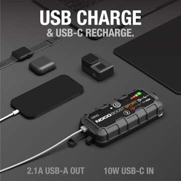 NOCO Boost Sport GB20 500A UltraSafe Car Battery Jump Starter, 12V Battery Pack, Battery Booster, Jump Box, Portable Charger and Jumper Cables for 4.0L Gasoline Engines