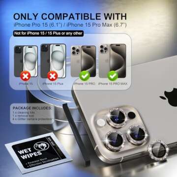 Choiche Compatible for iPhone 15 Pro/iPhone 15 Pro Max Camera Lens Protector Bling, 9H Tempered Glas...