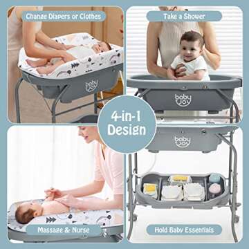 BABY JOY Baby Bathtub with Changing Table, Foldable Infant Diaper Changing Station with Storage Tray...