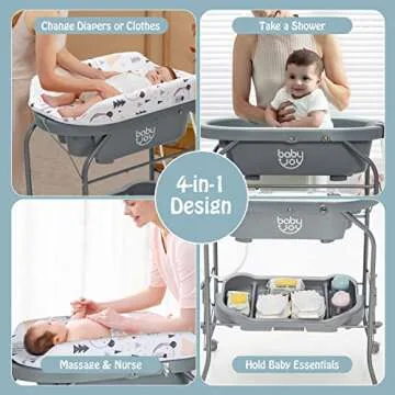 BABY JOY Baby Bathtub with Changing Table, Foldable Infant Diaper Changing Station with Storage Tray...