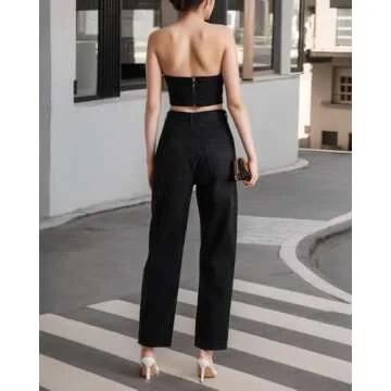 UAGVB Baggy Ripped Jeans for Women Y2k Rhinestone Jeans High Waist Pants Stretch Fabric Black XL