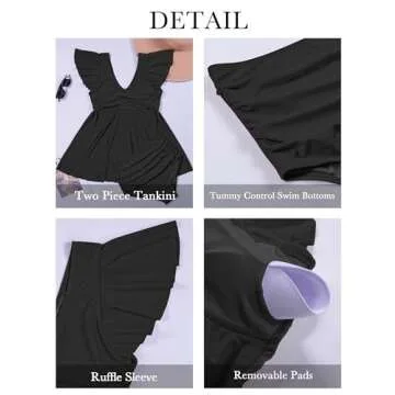Edelqual Women's Plus Size Tankini Swimsuits Swim Dress Tummy Control Bathing Suits Black Tankini Sw...