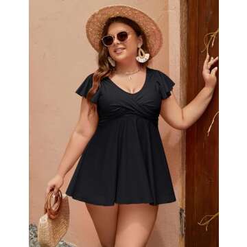 Edelqual Women's Plus Size Tankini Swimsuits Swim Dress Tummy Control Bathing Suits Black Tankini Swimsuits for Women(Black,3X-Large)