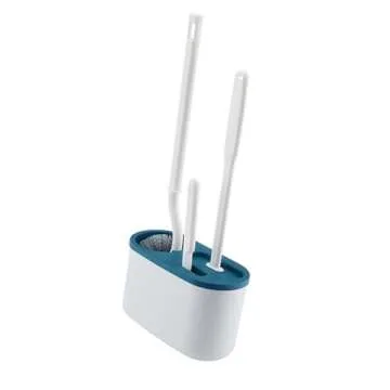 CHEOTIME Toilet Bowl Brush Holder Set, Toilet Brush Set Long Handle Soft Bristles Cleaning Brush Wall Hanging Toilet Brush Kit for Bathroom(Blue)