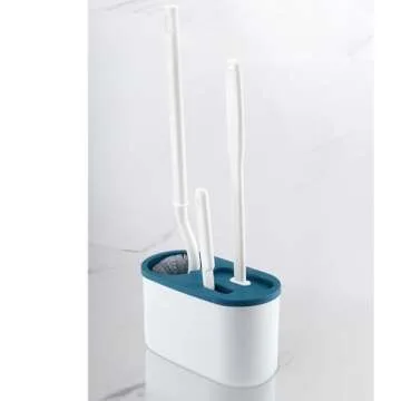 CHEOTIME Toilet Bowl Brush Holder Set, Toilet Brush Set Long Handle Soft Bristles Cleaning Brush Wall Hanging Toilet Brush Kit for Bathroom(Blue)