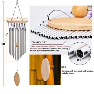 SuninYo Wind Chimes, 22 Tubes for Calm Melodies and Decor