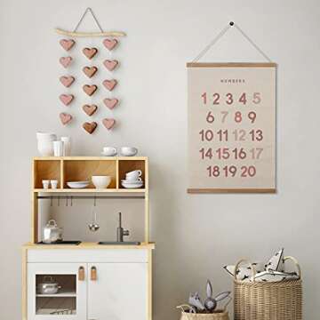 Bon et Beau 16×24 Inch Embroidered Numbers Poster Framed with Wood Hanger - Dusty Pink Wall Decor for Girls Nursery, Bedroom, Playroom, Toddler and Kids Room