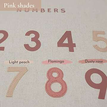 Bon et Beau 16×24 Inch Embroidered Numbers Poster Framed with Wood Hanger - Dusty Pink Wall Decor for Girls Nursery, Bedroom, Playroom, Toddler and Kids Room