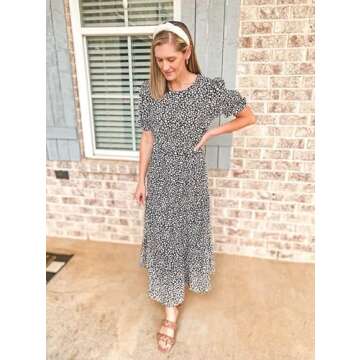 GRECERELLE Women Summer Casual Dress with Ruffle Sleeves