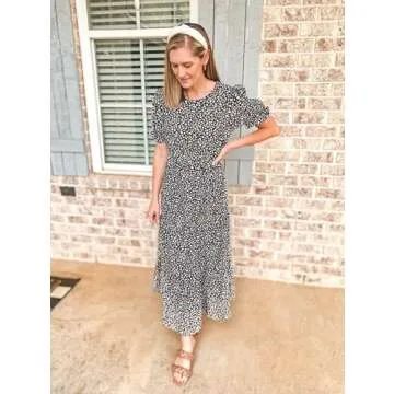 GRECERELLE Women Summer Casual Dress with Ruffle Sleeves