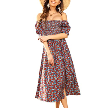 KOJOOIN Women's Summer Bohemian Maxi Dress - Flattering Smocked Design