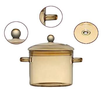 1.5L/50oz Glass Pot with Cover, Amber Glass Cooking Pot, Glass Saucepan with Lid and Handle - Safe to Heat Pasta Noodle, Soup, Milk, Baby Food