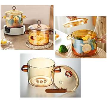 1.5L/50oz Glass Pot with Cover, Amber Glass Cooking Pot, Glass Saucepan with Lid and Handle - Safe to Heat Pasta Noodle, Soup, Milk, Baby Food