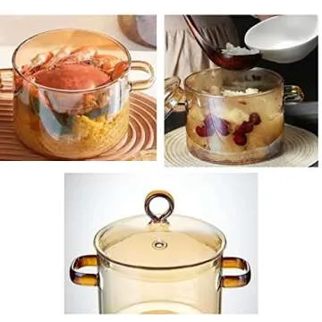 1.5L/50oz Glass Pot with Cover, Amber Glass Cooking Pot, Glass Saucepan with Lid and Handle - Safe to Heat Pasta Noodle, Soup, Milk, Baby Food