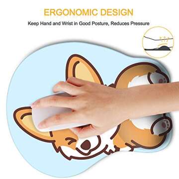 HAOCOO Ergonomic Mouse Pad with Wrist Support,Non-Slip Backing Corgi Anime Cute Gel Mouse Pad Wrist Rest, Easy-Typing and Pain Relief for Gaming Office Computer Laptop(Blue Cute Corgi)