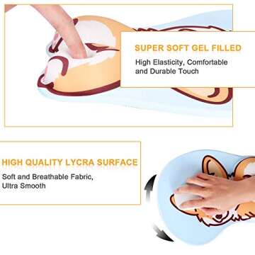 HAOCOO Ergonomic Mouse Pad with Wrist Support,Non-Slip Backing Corgi Anime Cute Gel Mouse Pad Wrist Rest, Easy-Typing and Pain Relief for Gaming Office Computer Laptop(Blue Cute Corgi)