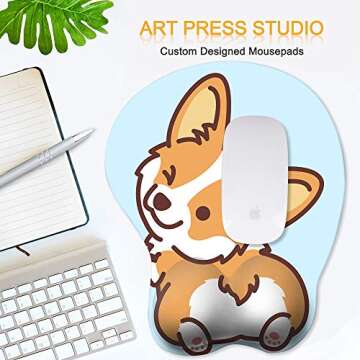 HAOCOO Ergonomic Mouse Pad with Wrist Support,Non-Slip Backing Corgi Anime Cute Gel Mouse Pad Wrist Rest, Easy-Typing and Pain Relief for Gaming Office Computer Laptop(Blue Cute Corgi)
