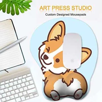 HAOCOO Ergonomic Mouse Pad with Wrist Support,Non-Slip Backing Corgi Anime Cute Gel Mouse Pad Wrist Rest, Easy-Typing and Pain Relief for Gaming Office Computer Laptop(Blue Cute Corgi)
