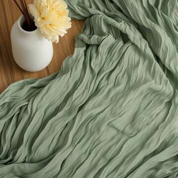 Isaspire Cheesecloth Table Runner 120 Inch Long in Sage Green for Weddings and Celebrations