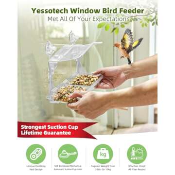 Window Bird Feeders with Strong Suction Cups - Clear Window Bird Feeders for Outside, Large Transparent Bird House for Window Viewing