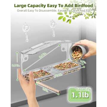 Window Bird Feeders with Strong Suction Cups - Clear Window Bird Feeders for Outside, Large Transparent Bird House for Window Viewing