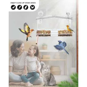 Window Bird Feeders with Strong Suction Cups - Clear Window Bird Feeders for Outside, Large Transparent Bird House for Window Viewing