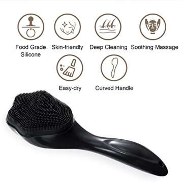 Silicone Face Scrubber Exfoliating Brush 2 Pack for Men, Beomeen Manual Handheld Facial Cleansing Brush Blackhead Scrubber, Soft Bristles Waterproof for Face Skincare, Black