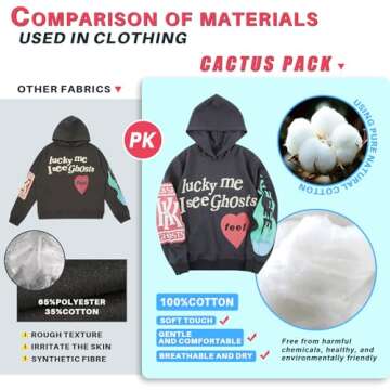 Cactus Pack Lucky I See Ghosts Hoodie KY West Hoodie Men's Graphic Hip Hop Pullover Heavyweight Hooded Sweatshirt Grey