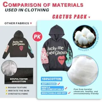Cactus Pack Lucky I See Ghosts Hoodie KY West Hoodie Men's Graphic Hip Hop Pullover Heavyweight Hooded Sweatshirt Grey