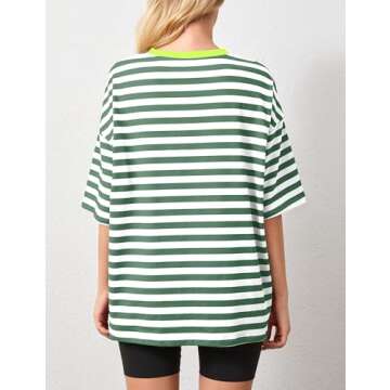 TERIVEEK Women Oversized Striped Color Block Short Sleeve Crew Neck T-Shirts Casual Loose Pullover T...