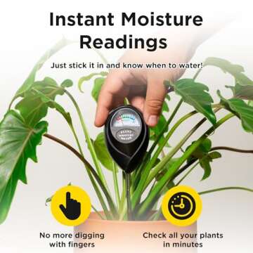 Classy Casita Soil Moisture Meter - Hygrometer Sensor Tool for Indoor and Outdoor Plants - Monitoring Water Levels in Soil House, Gardening, Farm, Lawn, Potted Care - No Batteries Required - Black