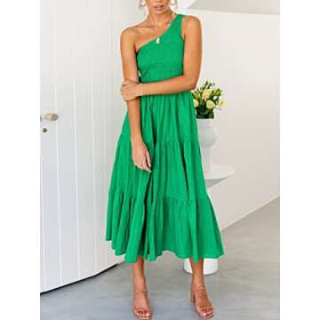 ANRABESS Women's 2023 Summer Boho One Shoulder Sleeveless Smocked Flowy Tiered Beach Maxi Sun Dress 493qinglvse-S